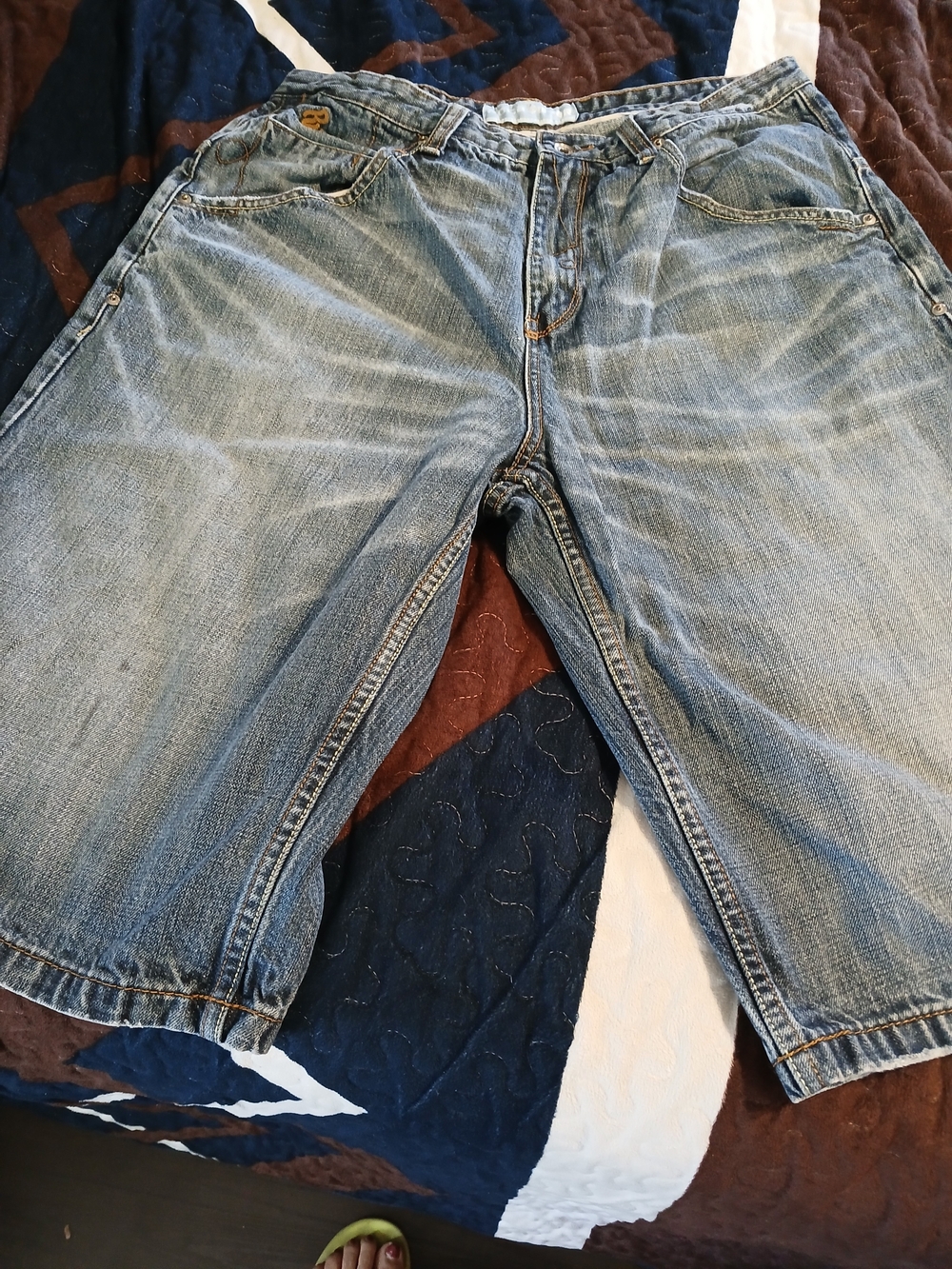 Rocawear Light Blue Denim Shorts with Gold Stitching